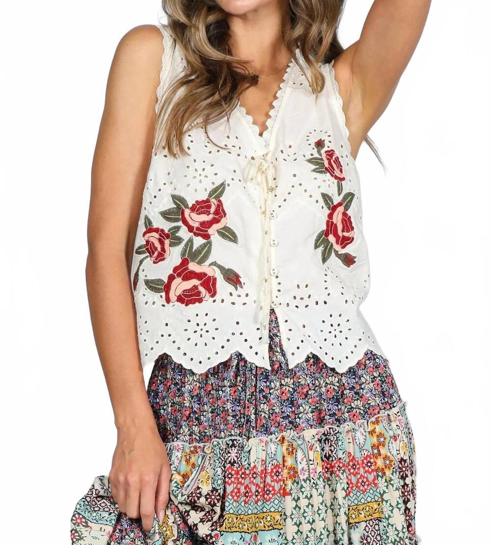 NEW VINE & LOVE eyelet boho vest in cream